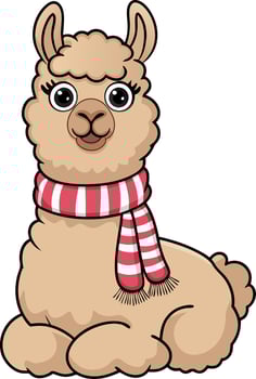Cute Cartoon Llama Wearing Striped Scarf Cozy Winter Illustration vector