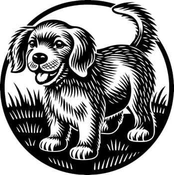Cute Playful Puppy Illustration in Black and White for Childrens Designs vector