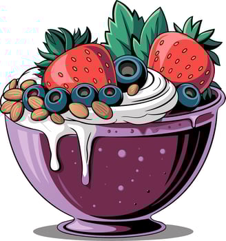 Delicious Fruit Yogurt Bowl with Strawberries Blueberries and Almonds vector