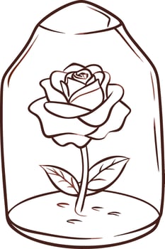 Elegant Red Rose in Glass Dome Botanical Illustration vector