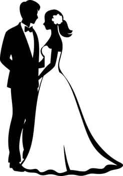 Elegant Wedding Couple Silhouette Romantic Bride Groom Illustration vector