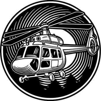 Helicopter Black and White Illustration in Circular Design Perfect for Aviation Projects vector