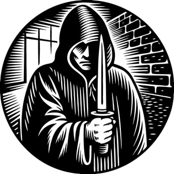 Hooded Figure Holding Knife in Alleyway Illustration for Dark Themes vector