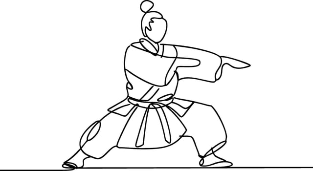 Martial Artist Performing Karate Kata in Traditional Robe Line Art Illustration vector