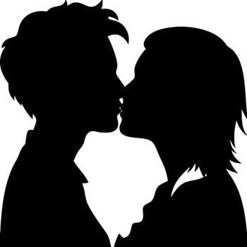 Romantic Couple Silhouette Kissing Art Illustration vector