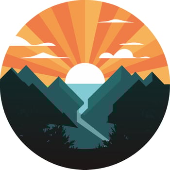 Vibrant Sunset Over Mountain Landscape with River Illustration vector