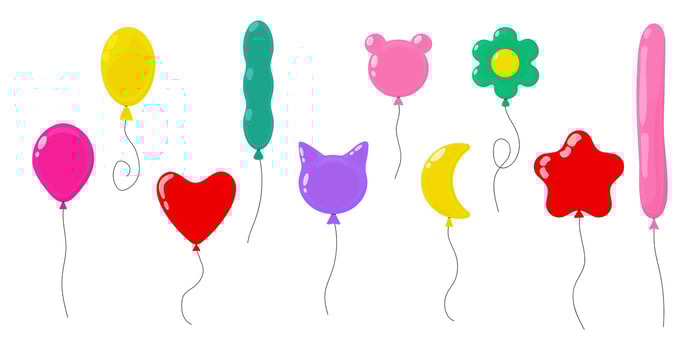 Colorful balloons in various shapes and colors for celebration and decoration vector