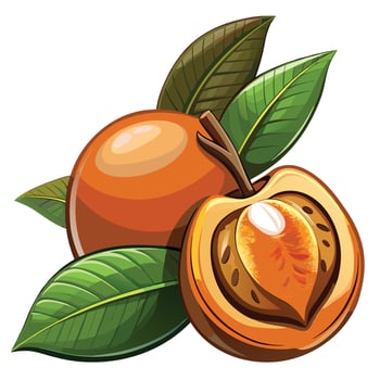 an orange and a half of a peach with leaves vector