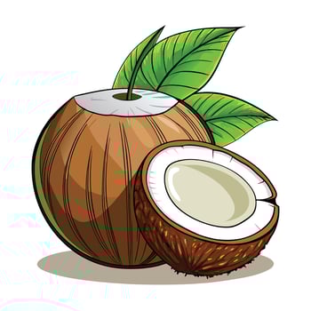 coconut with leaf and half illustration vector