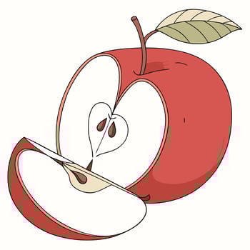 an apple with a slice cut out of it vector