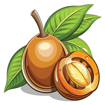 illustration of a ripe apricot fruit with leaves vector