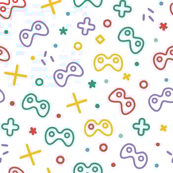 a colorful pattern with game controllers and other symbols vector