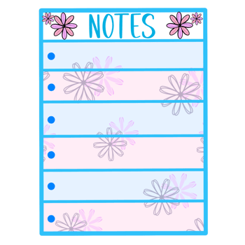Notes, Blue piece of paper with flowers, Clip art png