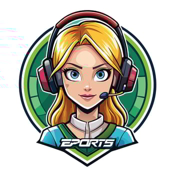a girl gamer avatar with headphones and a headset vector