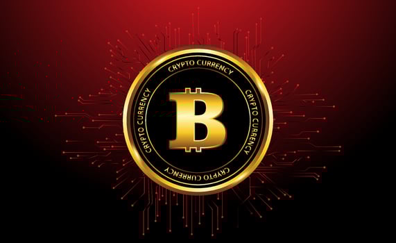 black and gold bitcoin cryptocurrency symbol vector