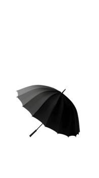 A black umbrella displayed against a plain background, emphasizing its design and function. png