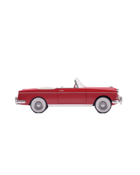 A classic red convertible car shown in profile, emphasizing its sleek design and open top. png