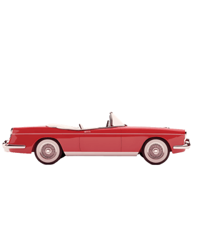 A side view of a classic red convertible car, highlighting its sleek design and open-top feature. png