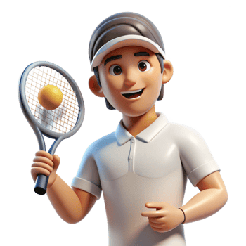 A cartoon man holding a tennis racket and ball png