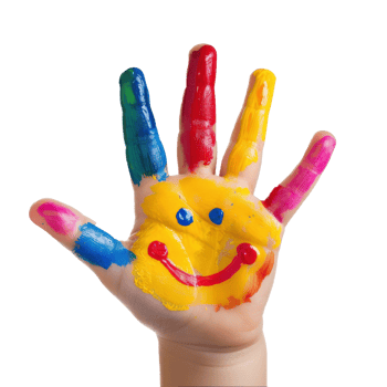a child's hand painted with a smiley face isolate on transparent background png