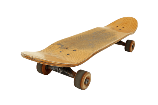 thin wooden skate board, 80's, side shot, on a transparent background png