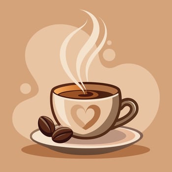 Hot Coffee in a Rustic Ceramic Cup with Steaming Aroma vector