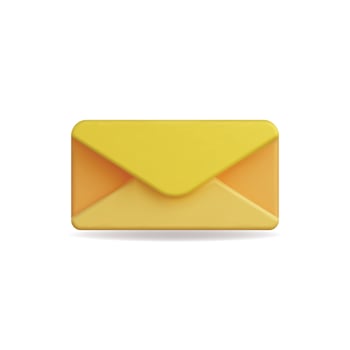 3d icon of a vibrant yellow envelope, symbolizing communication vector