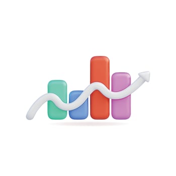 3d icon of a colorful growth chart with bars and a rising trend line vector
