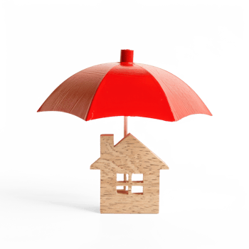 wooden house icon under red umbellar, insurance concept transparent background png