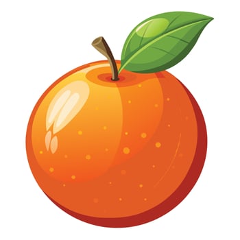 an orange with a leaf on it is shown vector