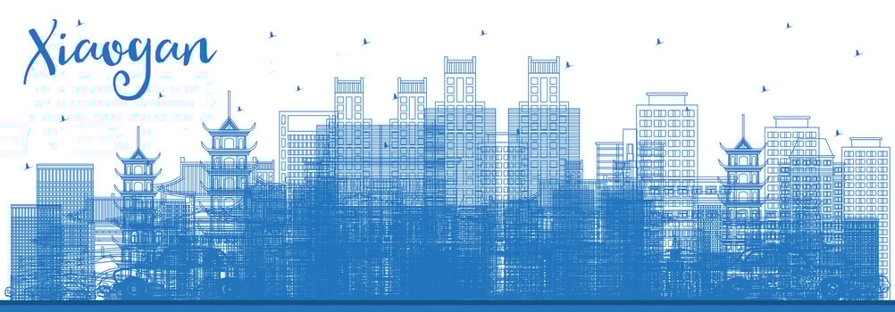 Outline Xiaogan China City Skyline with Blue Buildings. Business Travel and Tourism Concept with Historic and Modern Architecture. Xiaogan Cityscape with Landmarks. vector