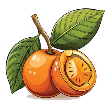 an orange fruit with leaves and a slice vector