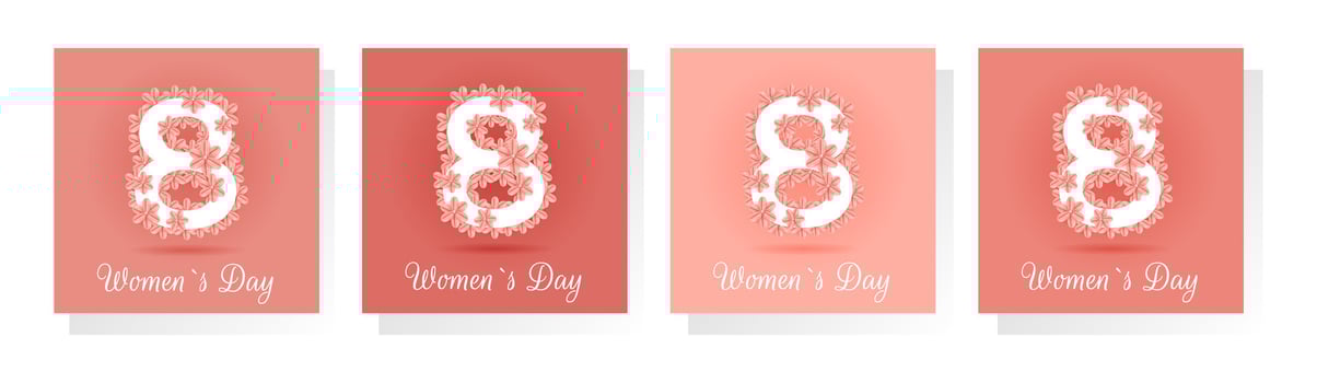 Womens day card set. International Womens day concept. Number 8 and flowers in beige brown colors. Flat illustration vector