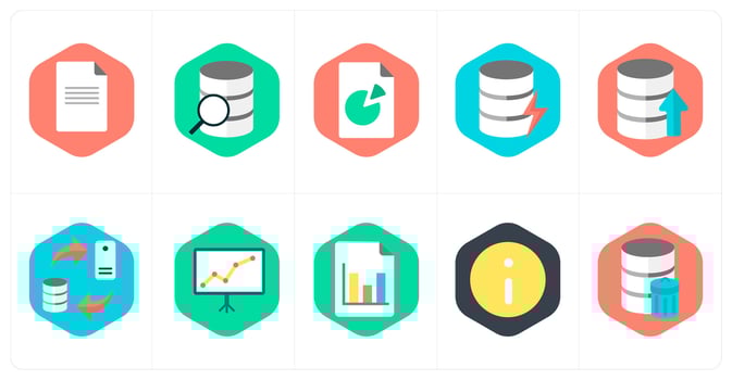A set of 10 mix icons as document, data search, data, database vector
