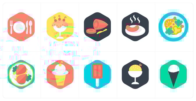 A set of 10 mix icons as cutlery, dessert, chicken slice vector
