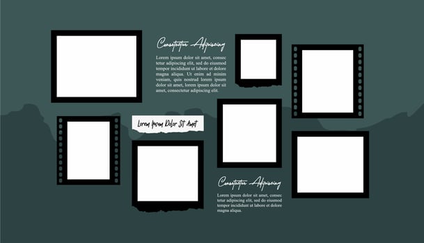 Pictures or photos frame collage layout abstract photo frames and digital photo wall template vector