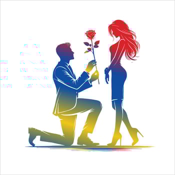 Romantic Couple in Proposal Pose Silhouette for Valentine Week and Weddings vector