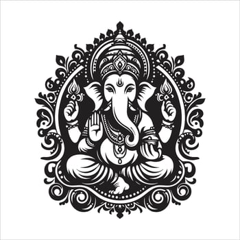 Hindu God Lord Ganesh Silhouette Concept in Black and White for Ganesh Chaturthi and Vinayaka Chavithi vector