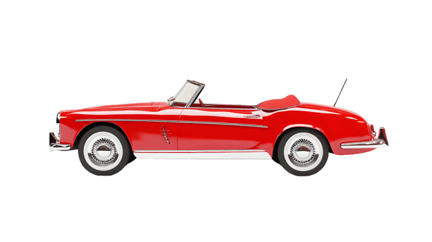A classic red convertible car, showcasing a vintage design with a sleek profile. png