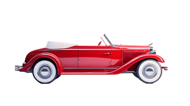 A classic red convertible car with a white interior png