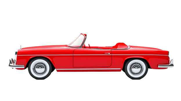 A classic red convertible car, showcasing vintage design and open-top driving experience. png
