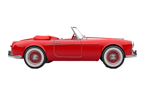 A bright red vintage convertible car, showcasing classic design and elegance. png