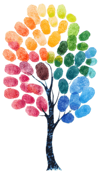A colorful watercolor tree with vibrant leaves in various shades. png