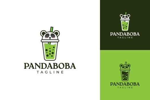 Bubble tea milk boba logo. panda boba fresh drink logo design vector