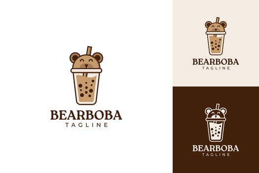 Bubble tea milk boba logo. bear boba fresh drink logo design vector