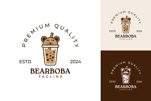 Bubble tea milk boba logo. bear boba fresh drink logo design vector