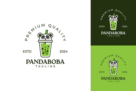 Bubble tea milk boba logo. panda boba fresh drink logo design vector