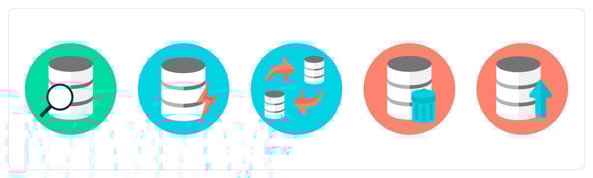 A set of 5 mix icons as data search, database, data transfer vector