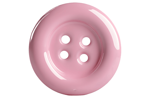 A glossy pink button with four holes, commonly used in sewing and crafting. png