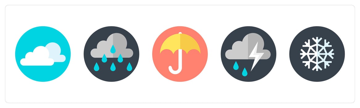 A set of 5 mix icons as clouds, rainy season, umbrella vector